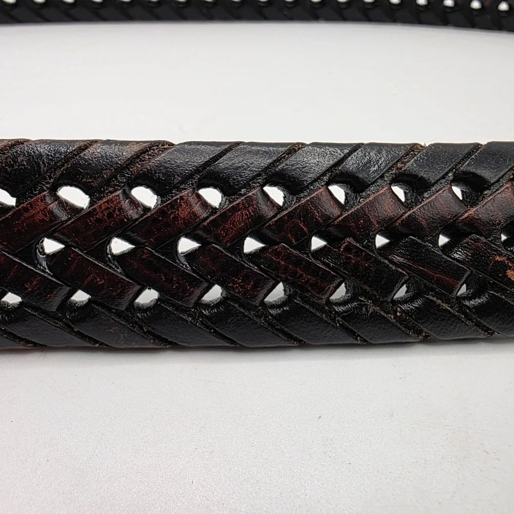 Brighton 94603 Dark Brown Braided Woven Leather Belt Silver Buckle 38